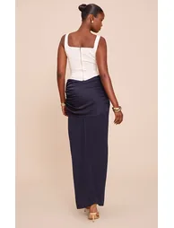 Navy Satin Overlay Chiffon Maxi Skirt - 1