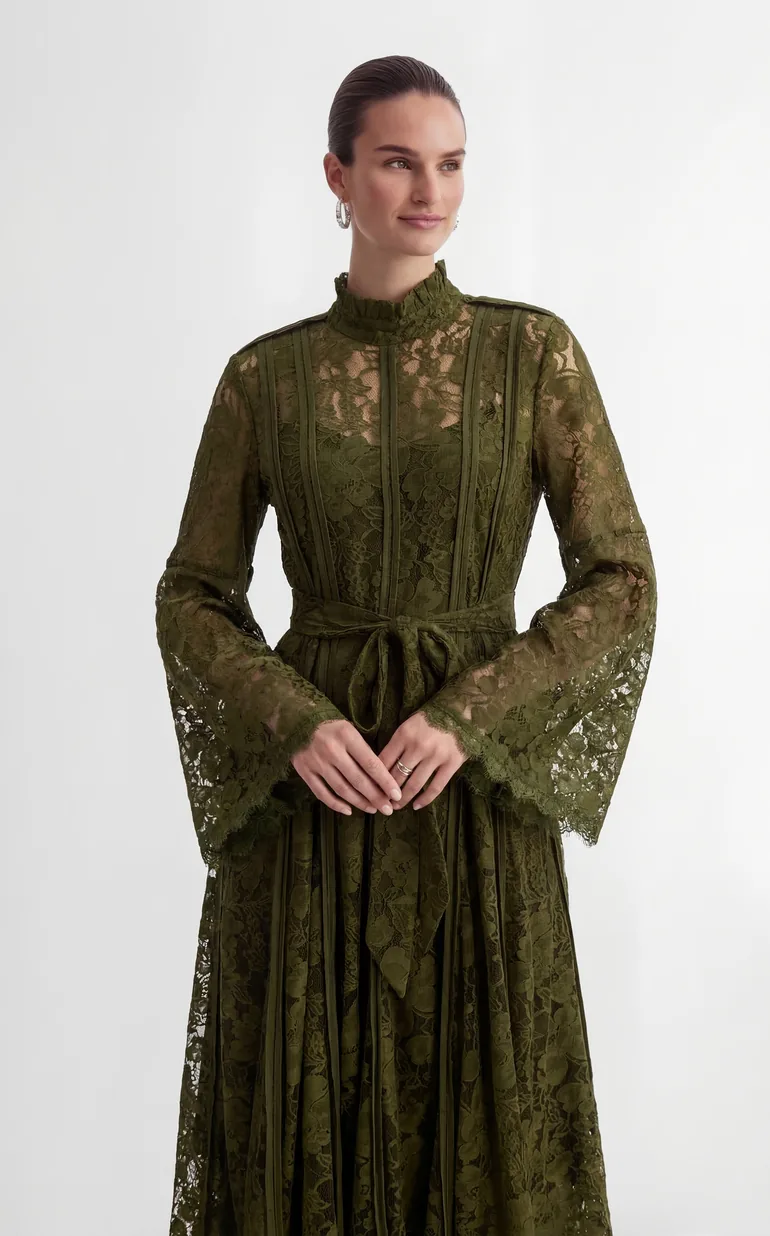 The Best Gift Olive Green Bell Sleeve Lace Maxi Dress - 1
