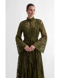 The Best Gift Olive Green Bell Sleeve Lace Maxi Dress - 1