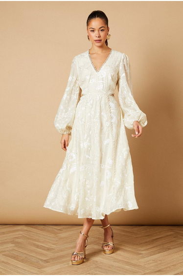 Chiffon Sequin Embellished Floral Midaxi Dress
