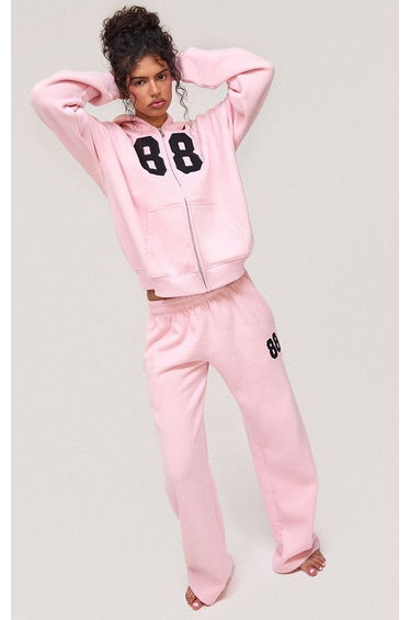 Pink 88 Print Wide Leg Joggers