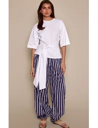 White Cotton Wrap Detail T-Shirt - 2