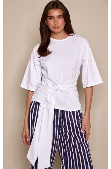 White Cotton Wrap Detail T-Shirt