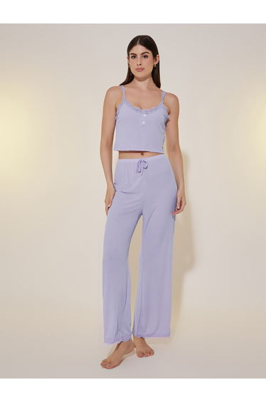 Ribbed Cami Top and Straight Leg Pyjama Set