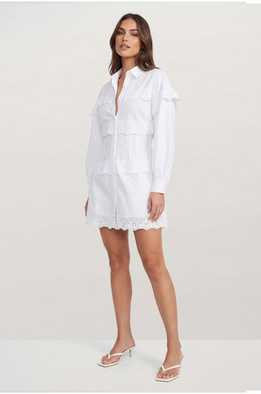Embroidered Broderie Collared Mini Dress