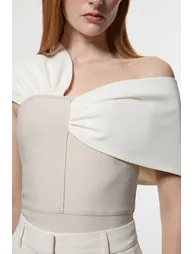 Figure Form Bandage Knit Asymmetric Strap Top - 2