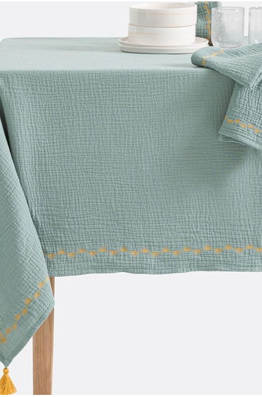 Kumla Tablecloth in Embroidered Cotton Muslin