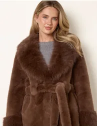 Plush Faux Fur Belted Coat - 2