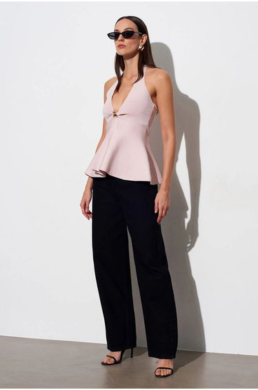 DILVIN Seamless Halter Peplum Blouse