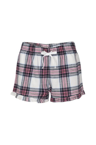 SF Womens/Ladies Tartan Frill Shorts - White/Pink