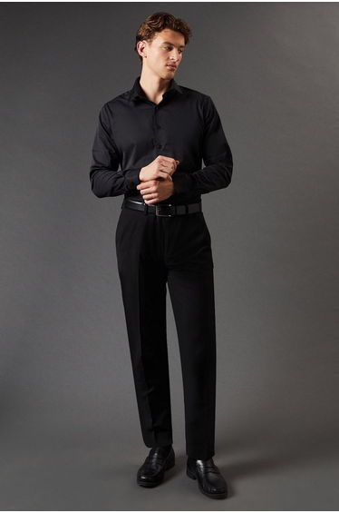 Black Tailored Fit Long Sleeve Easy Iron Shirt