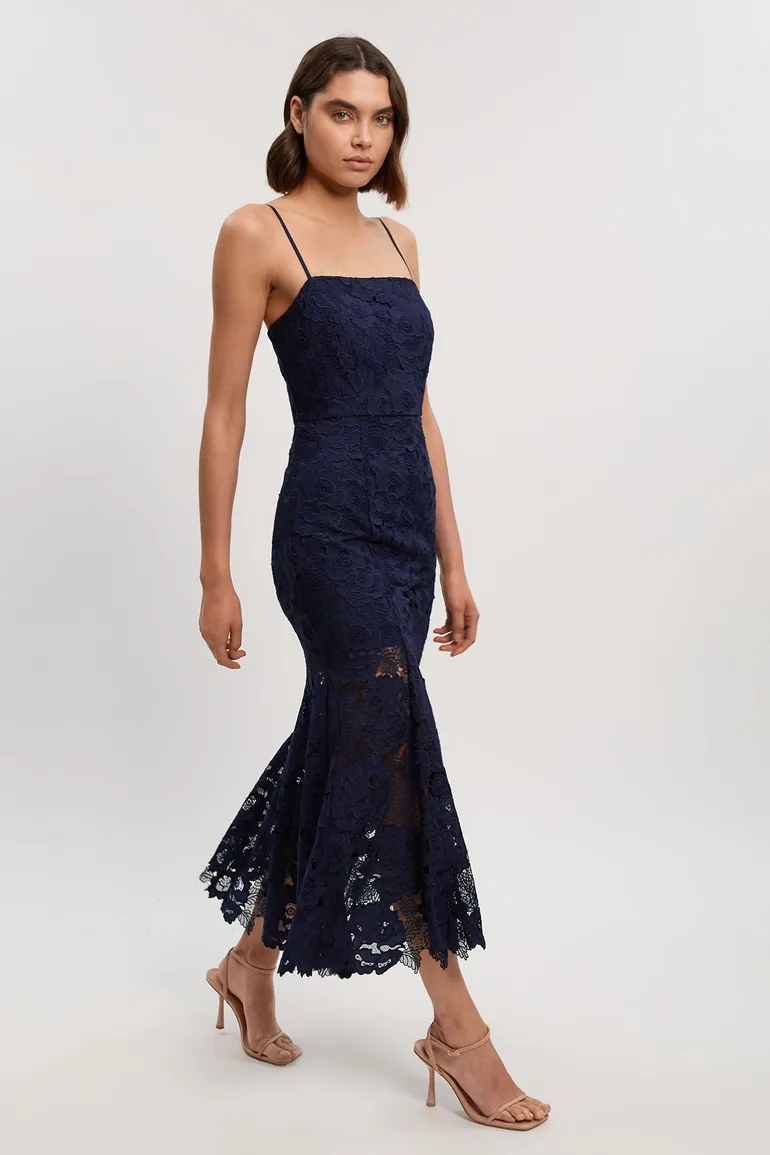 Petite Guipure Lace Woven Bardot Midi Dress