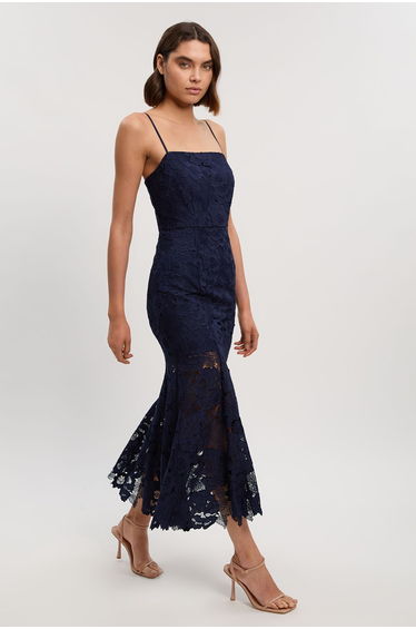 Petite Guipure Lace Woven Bardot Midi Dress