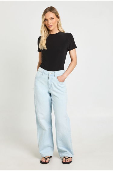 Petite Double Layer Slinky Short Sleeve Bodysuit - black