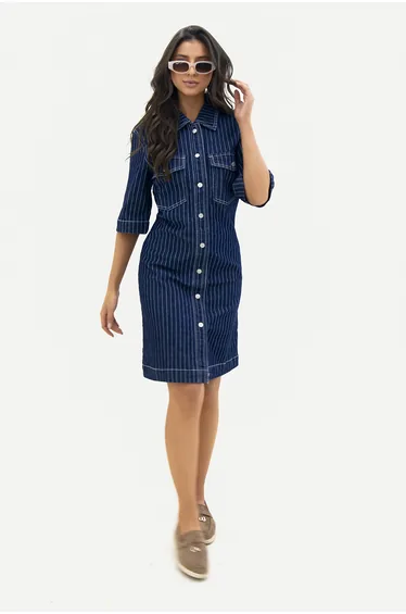 فستان دينيم مخطط لون أزرق 