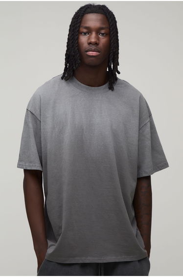 Charcoal Oversized Spray Wash Hokkaido Print T-Shirt - charcoal