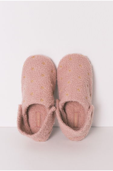 Pink glitter faux shearling slippers
