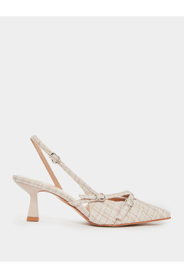 Tweed Slingback Kitten Heels Pumps
