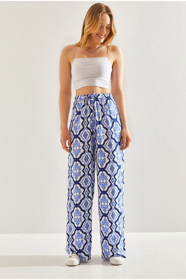 Women's Elastic Waist Multi Patterned Trousers