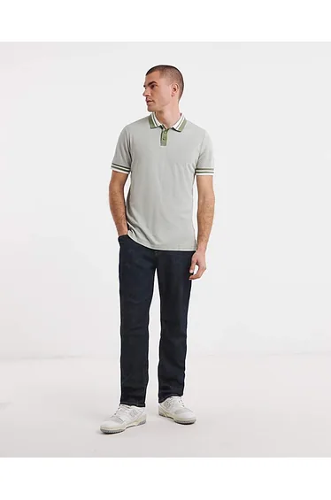 بلوزة بولو جاكار طويلة بحواف مخططة