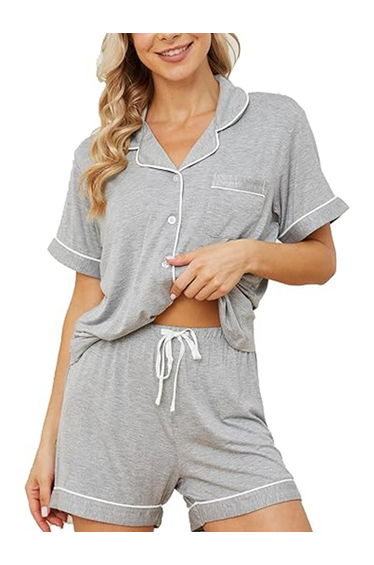 Grey Solid Piping Detail Shirt and Shorts Set