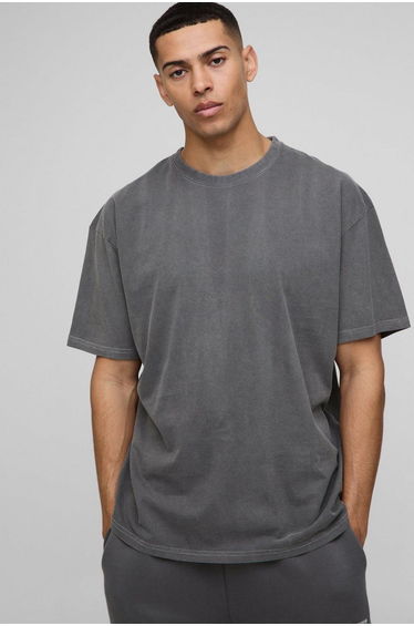Oversized Tokyo Building Shadow Print Washed T-shirt - charcoal