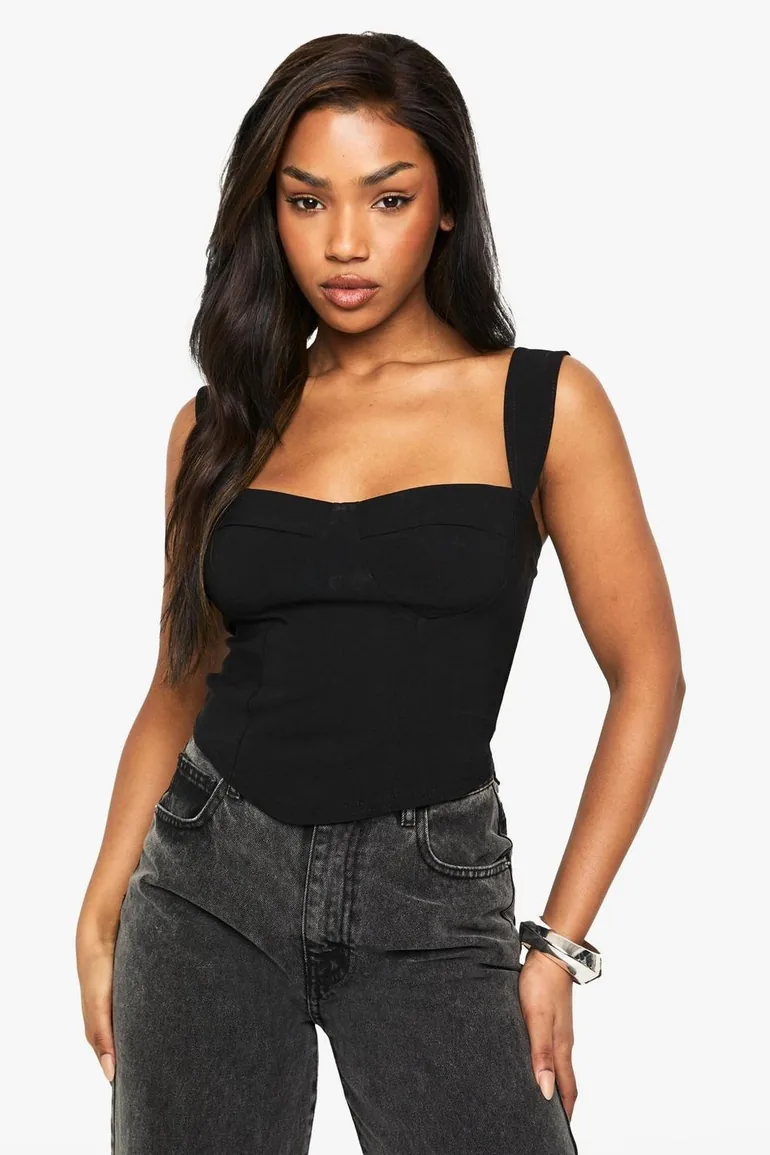 Bengaline Cup Detail Corset Top - black