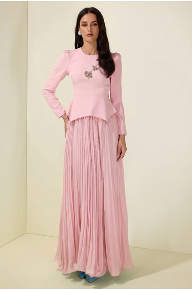 Beaded Tassels Top & High Waist Pleated Midi Skirt Set