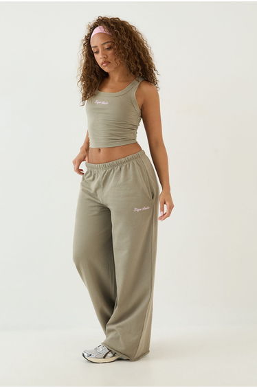 DSGN Studio Lightweight Mid Rise Wide Leg Jogger - washed khaki