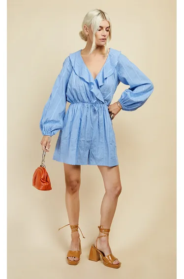 Cornflower Dobby Spot Frill Playsuit