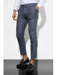 Skinny Cropped Check Suit Trousers - navy