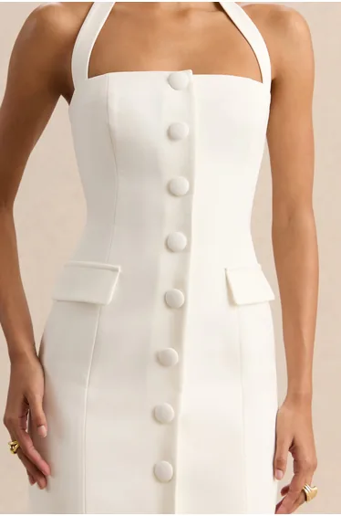 Steph | White Halter-Neck Tailored Maxi Dress