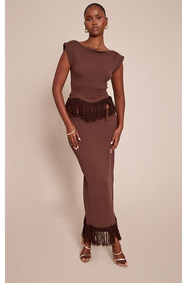 Chocolate Maxi Loop Knit Maxi Skirt