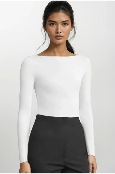 Women's Ecru Boat Neck Cashmere Textured Sheer Blouse