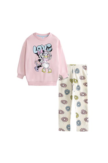Disney Girls Minnie Mouse & Daisy Sweatshirt & Jogging Bottoms Set - Pink/Cream