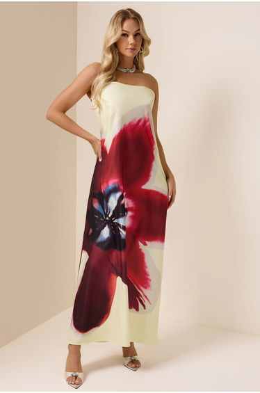 Maëlys Floral Satin Off-Shoulder Maxi Dress