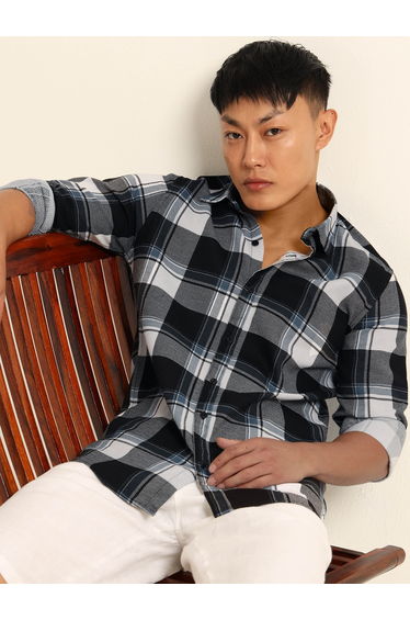 Men Black Checked Casual Shirt