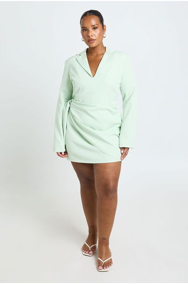 Plus Drape Front Blazer Dress - sage