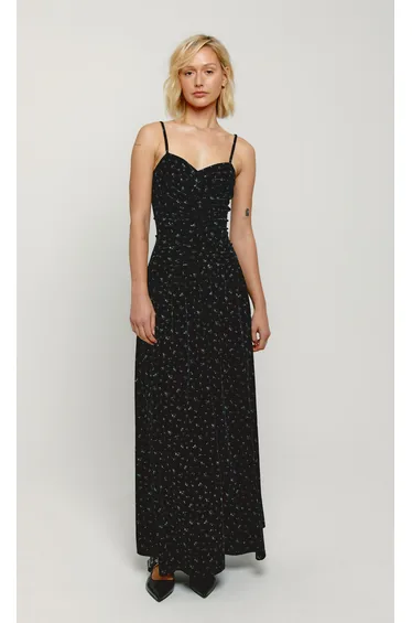 Black Velvet Ditsy Floral Maxi Dress
