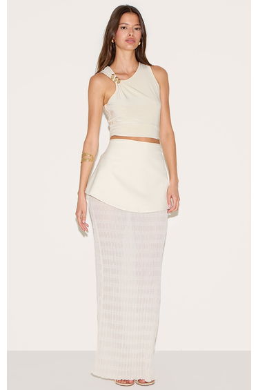 Overlay Detail Textured Woven Maxi Skirt
