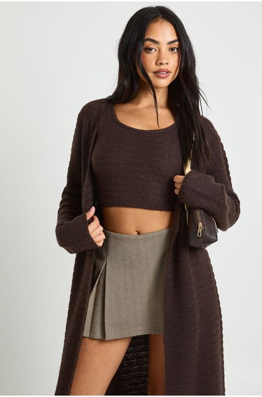 Textured Knit Crew Neck Knitted Top - chocolate