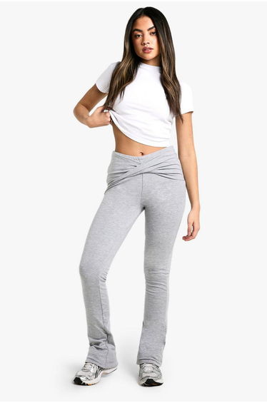Double Layer Modal Jersey Twist Flare Trouser - grey marl