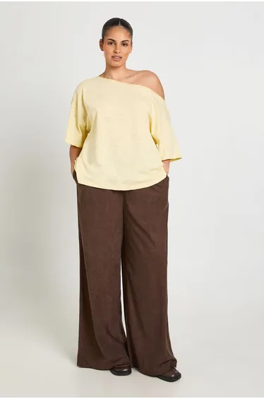 Plus Sheer Slub Off The Shoulder Oversized T-Shirt - butter