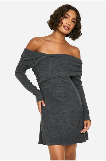 Tall Brushed Rib Asymmetric Mini Dress