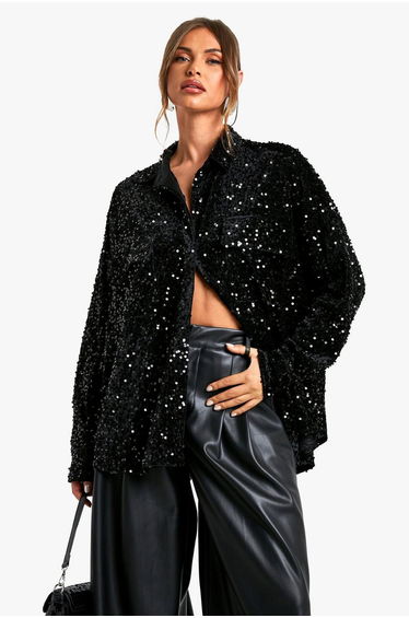 Velvet Sequin Oversized Shirt