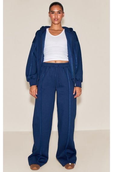 Navy Oversized Zip Through Seam Detail Hoodie