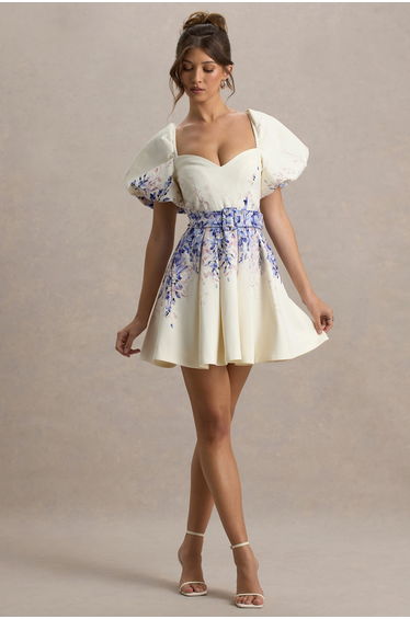 Tapia | Purple Floral Print Linen Belted Mini Dress