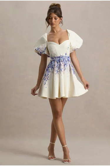 Tapia | Purple Floral Print Linen Belted Mini Dress