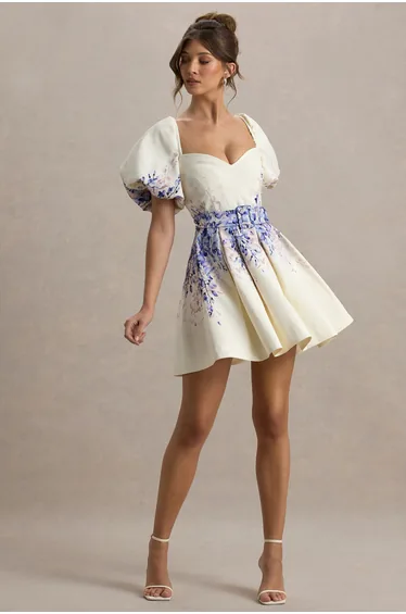 Tapia | Purple Floral Print Linen Belted Mini Dress