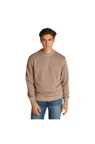Calvin Klein Mens Puff Print Cotton Blend Embellished Sweatshirt - Taupe Grey